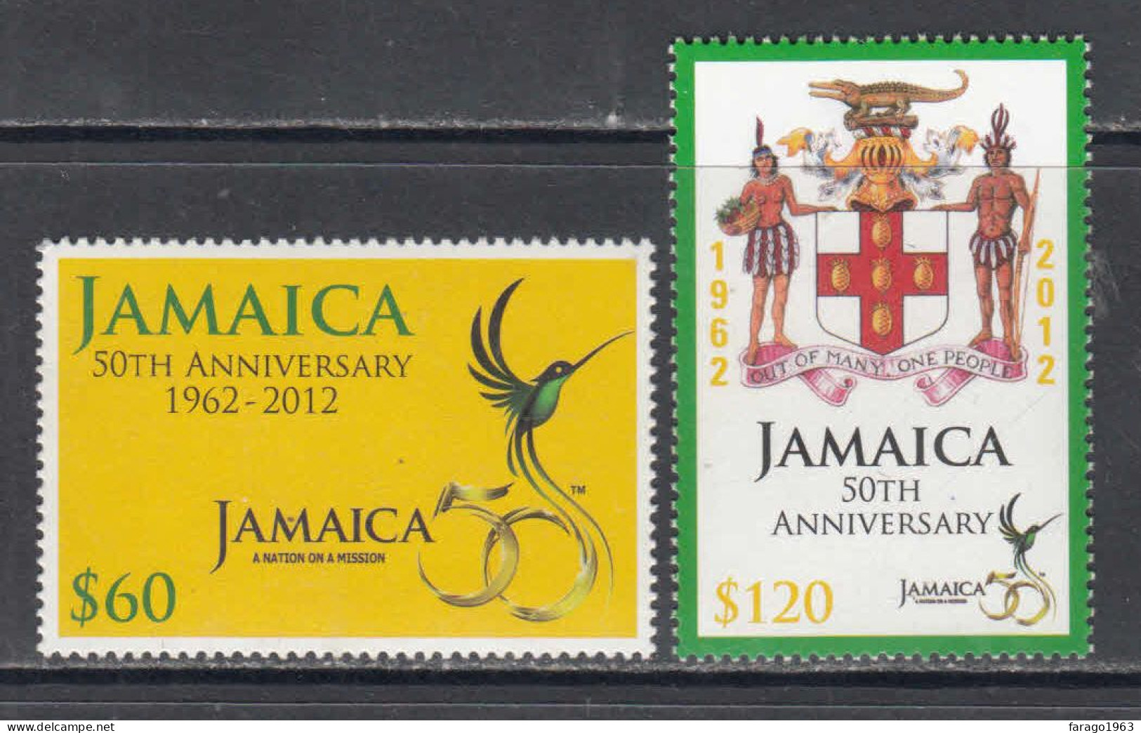 2012 Jamaica Independence Anniversary Birds Coat Of Arms Complete Set Of 2 MNH - Jamaica (1962-...)