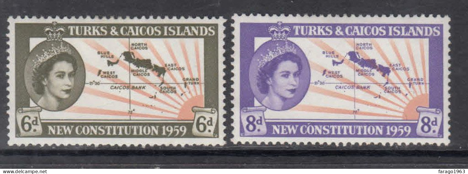 1959 Turks & Caicos New Constitution Maps  Complete Set Of 2 Mint HINGED - Turks And Caicos