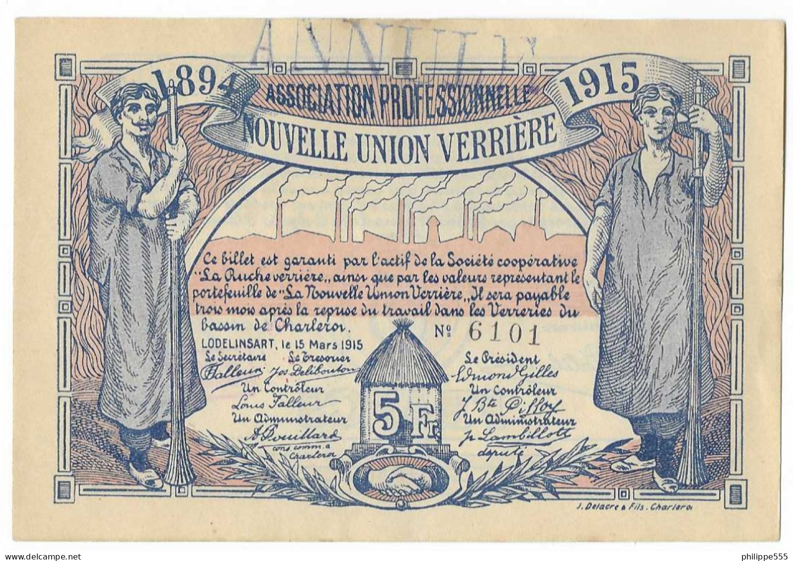 Noodgeld 5 Fr Lodelinsart 15 Mars 1915 - 5 Francs