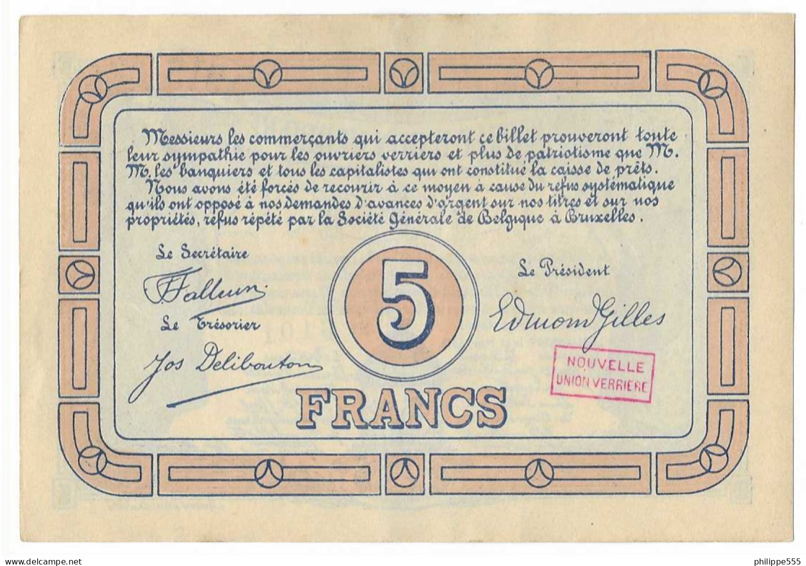 Noodgeld 5 Fr Lodelinsart 15 Mars 1915 - 5 Francs