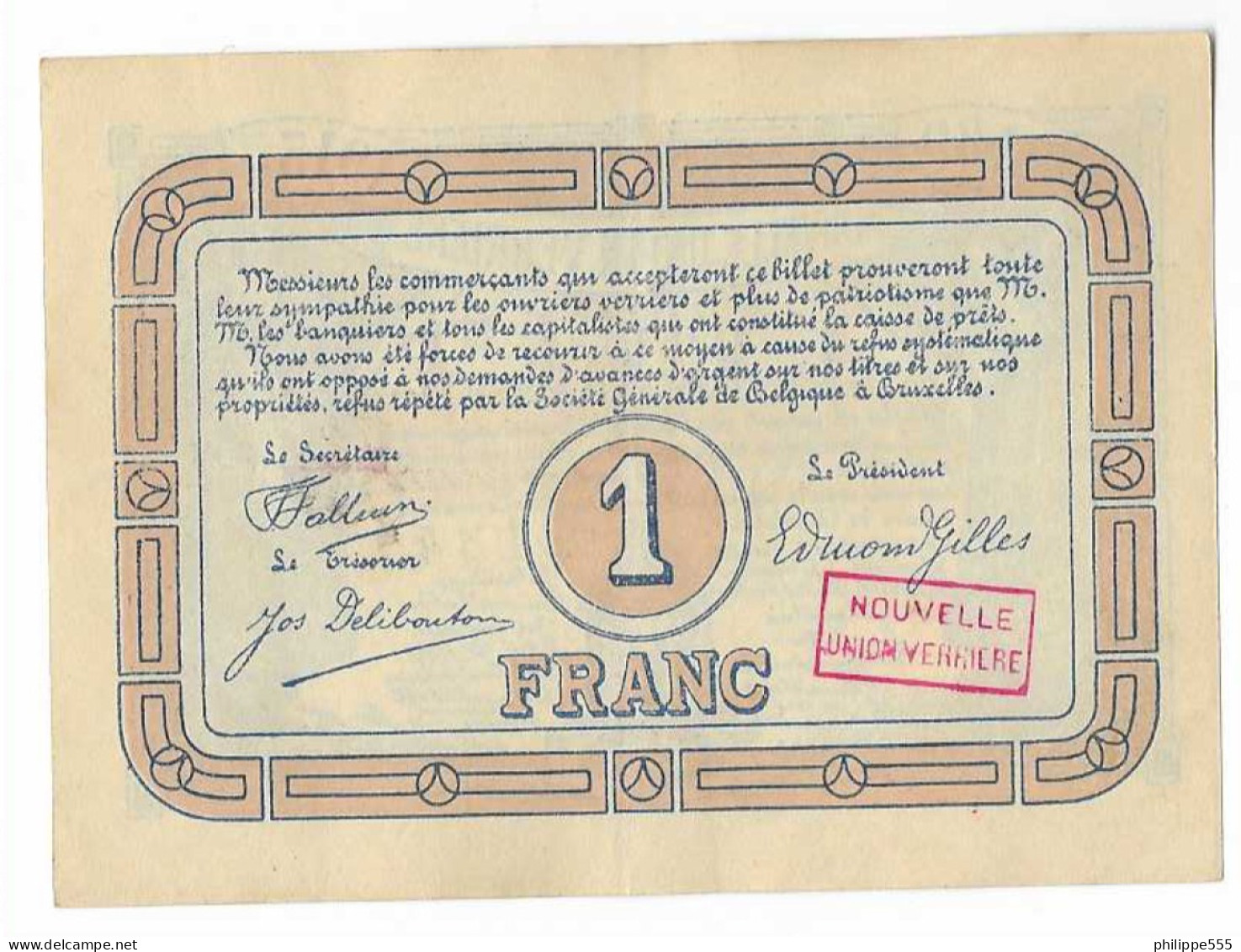 Noodgeld 1 Fr Lodelinsart 15 Mars 1915 - 1-2 Franchi