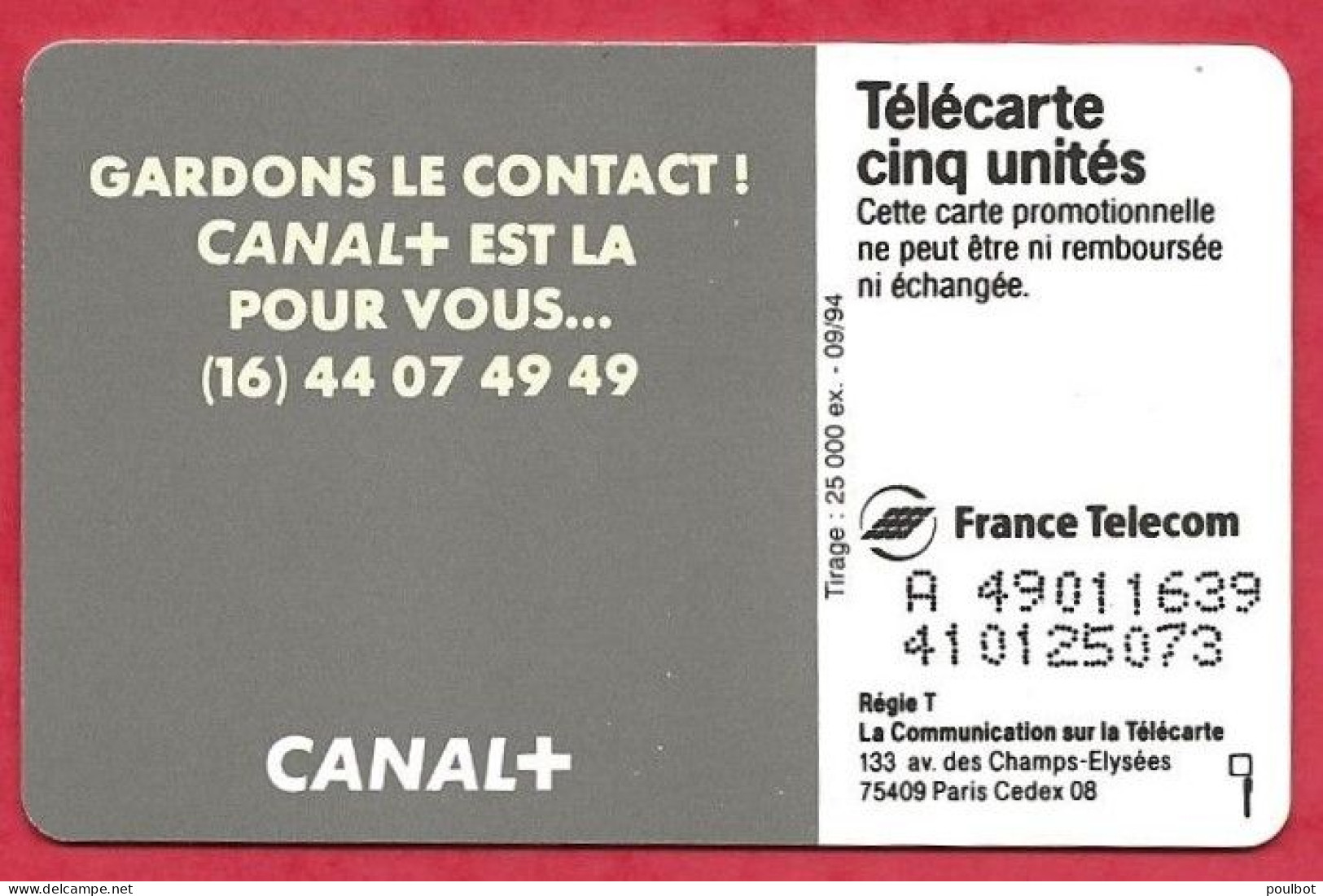 Télécarte 5 Unité Gn  78 Canal + - 5 Unidades