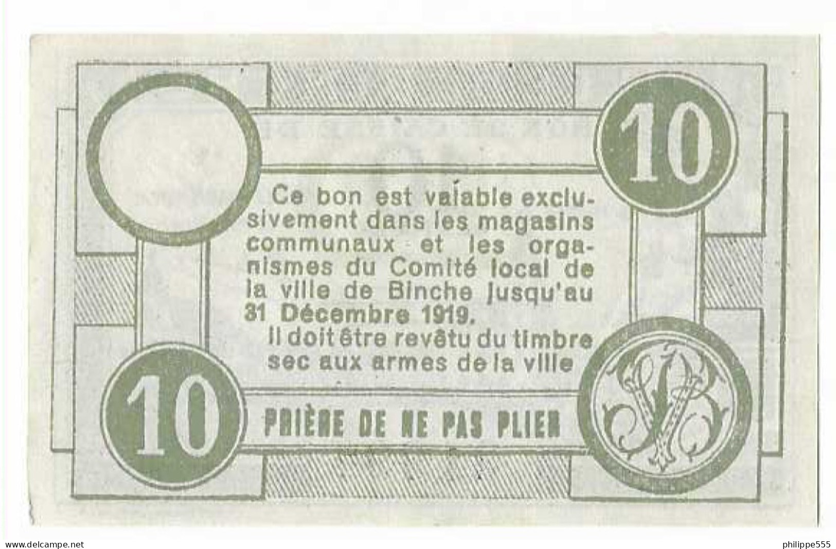 Noodgeld Binche 10 Cent 5-11-1918 - 1-2 Franchi