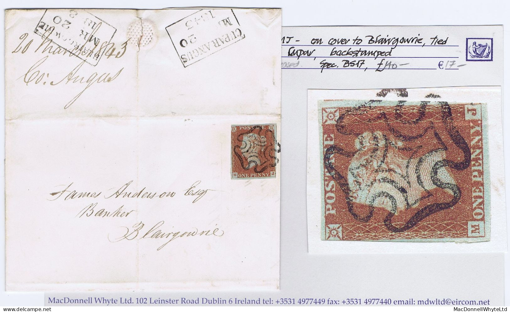 Great Britain 1845 Cover To Blairgowrie With Imperf 1d Red Plate 28 MJ Tied Clear Maltese Cross Of Cupar, Stamp Cut Into - Storia Postale