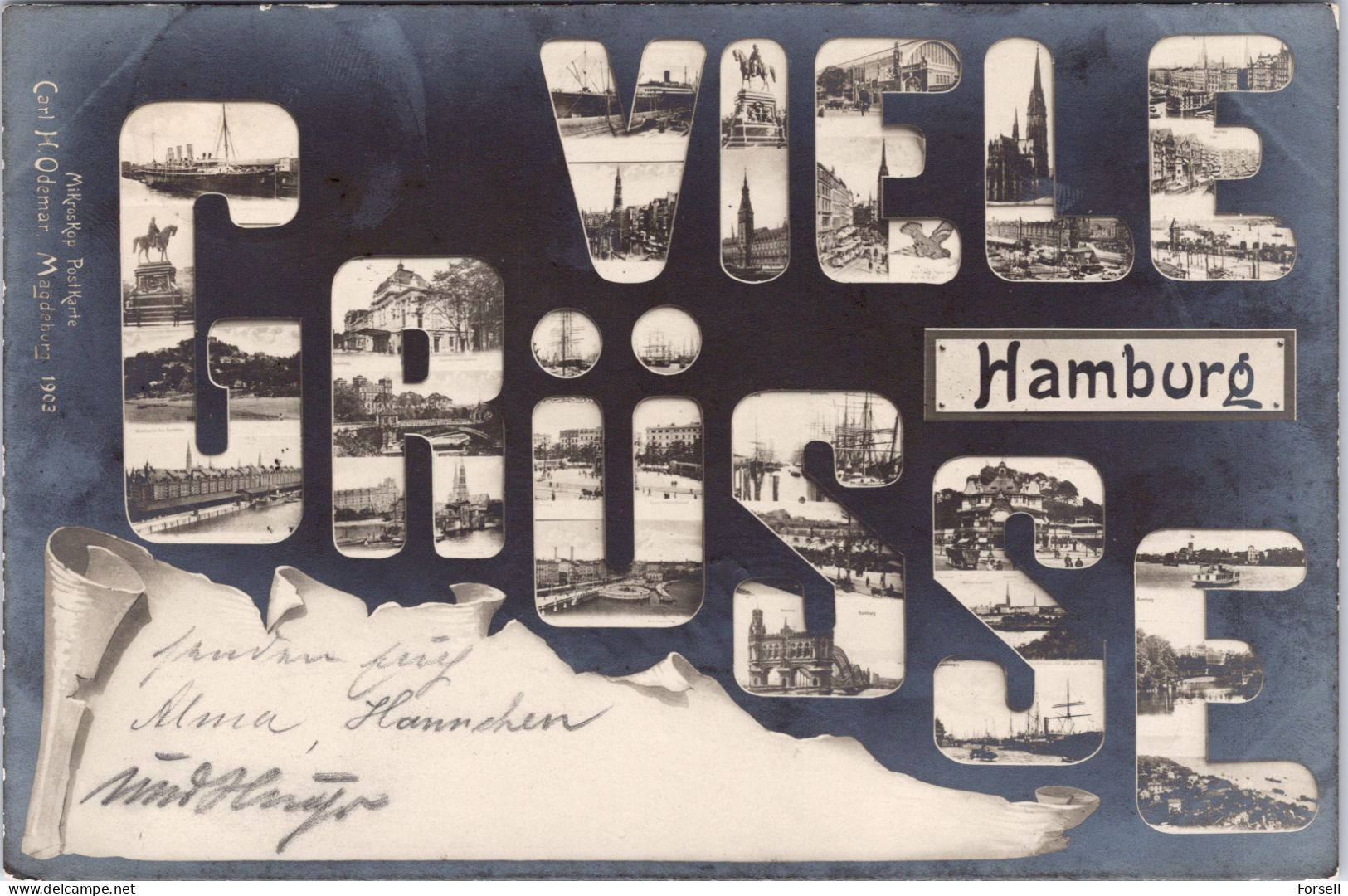 Viele Grüsse , Hamburg  (Stempel: Hamburg 1904 , Nach Norwegen) - Mitte