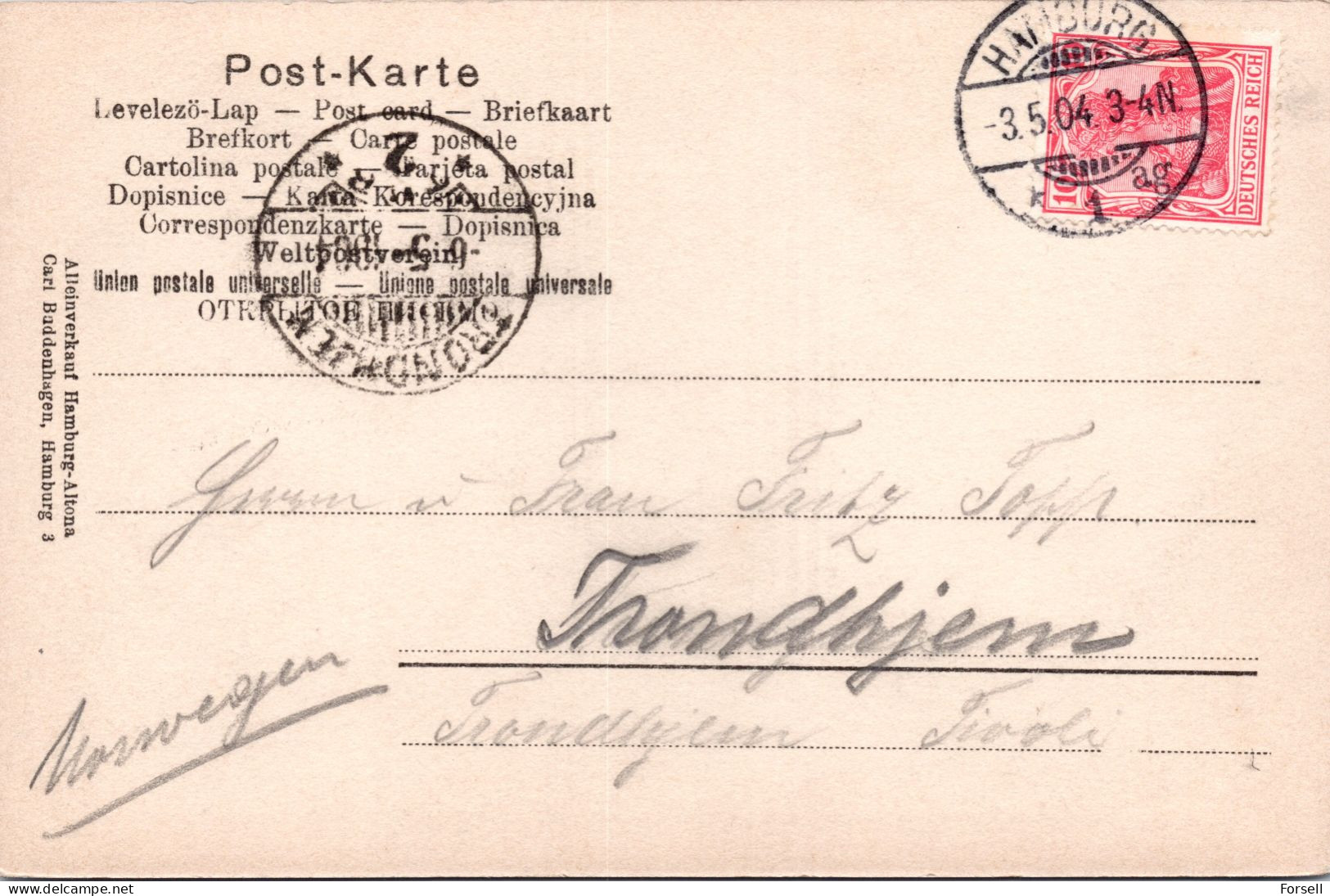 Viele Grüsse , Hamburg  (Stempel: Hamburg 1904 , Nach Norwegen) - Mitte