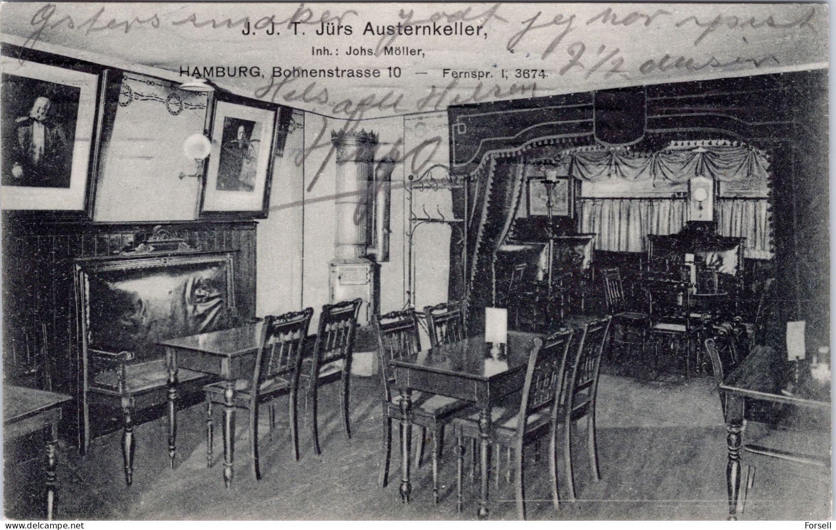 Jürs Austernkeller , Hamburg  (Stempel: Hamburg 1911 , Nach Norwegen) - Mitte