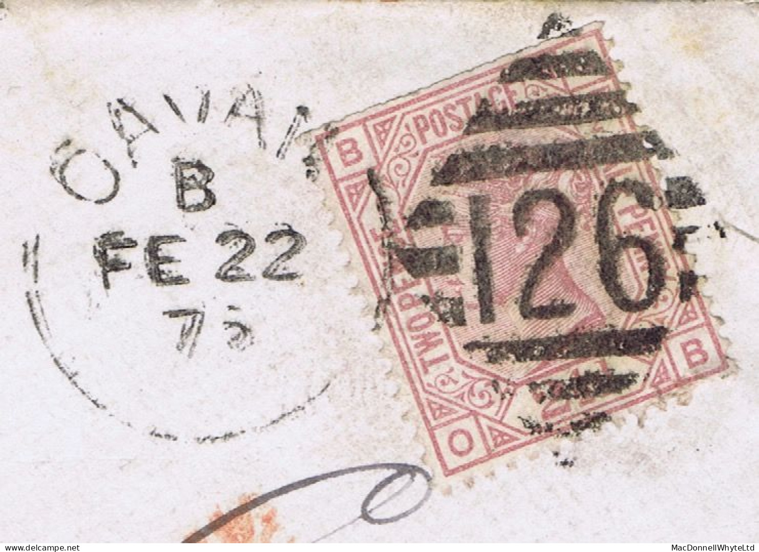 Ireland Cavan 1876 Cover To Pennsylvania With 2½d Rosy Mauve Plate 2 Tied CAVAN/126 Duplex For FE 22 - Impuestos