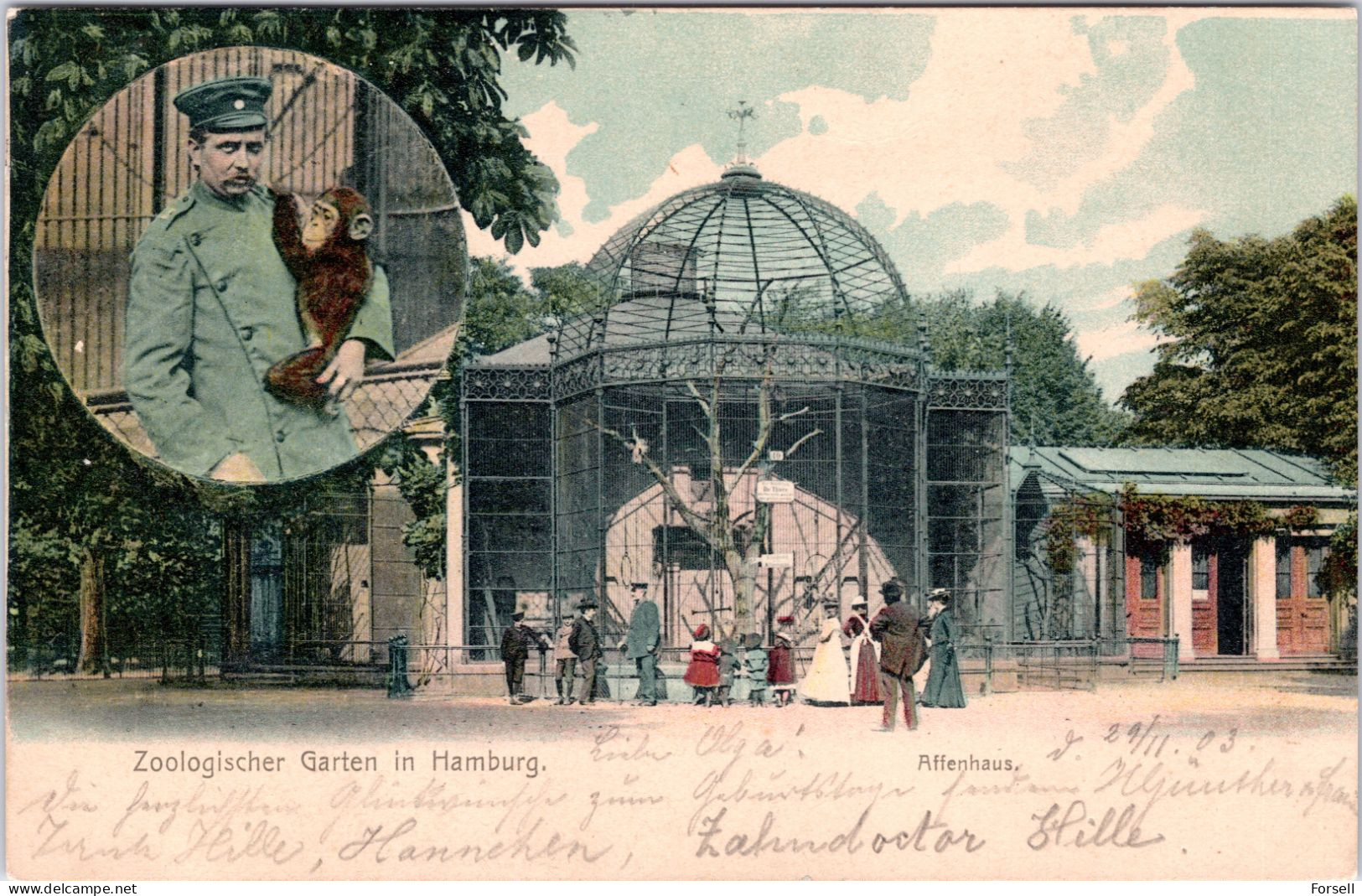 Zoologischer Garten In Hamburg , Affenhaus  (Stempel: 1913, Nach Norwegen) - Mitte