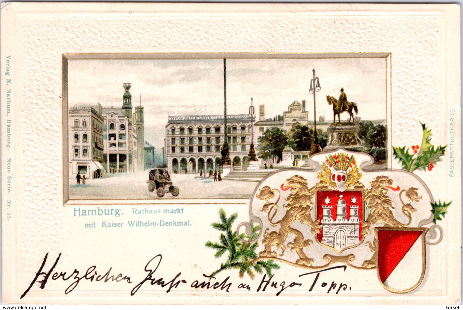 Hamburg Rathausmarkt (Prägekarte) (Stempel: Hamburg 1903, Nach Norwegen) - Mitte