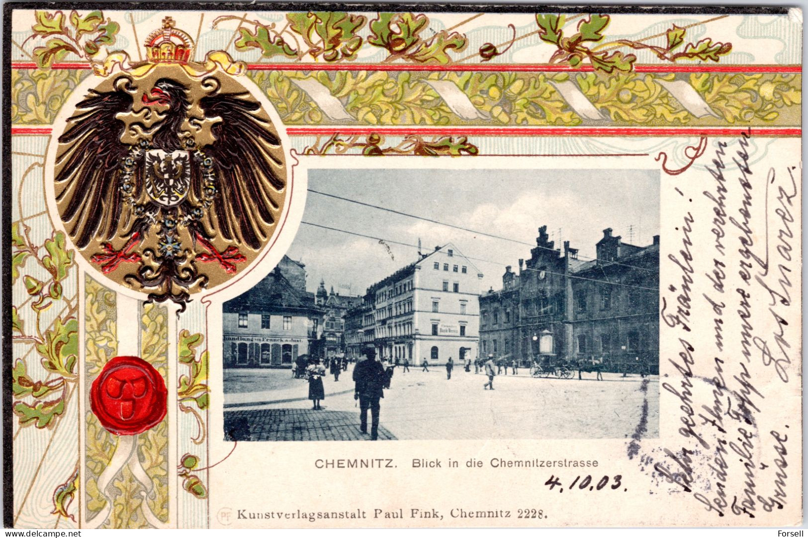 Chemnitz , Blick In Die Chemnitzerstrasse (Prägekarte) (Stempel: Chemnitz 1903, Nach Norwegen) - Chemnitz