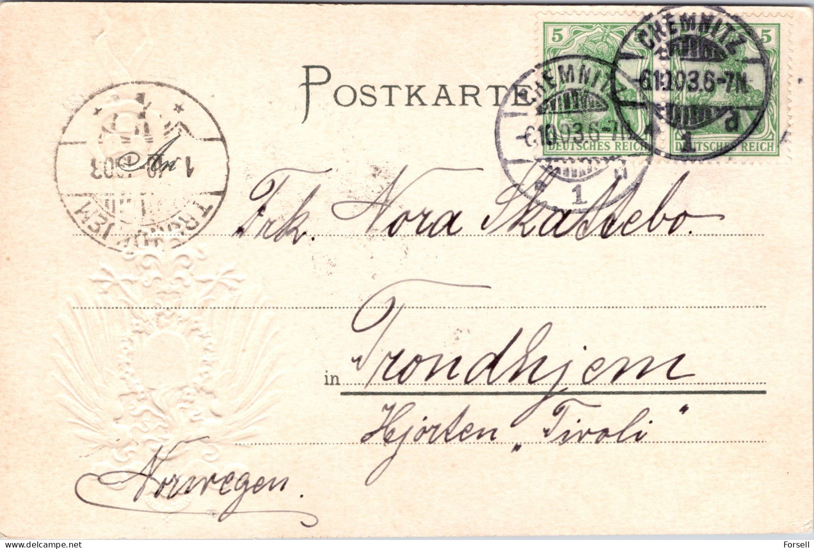 Chemnitz , Blick In Die Chemnitzerstrasse (Prägekarte) (Stempel: Chemnitz 1903, Nach Norwegen) - Chemnitz