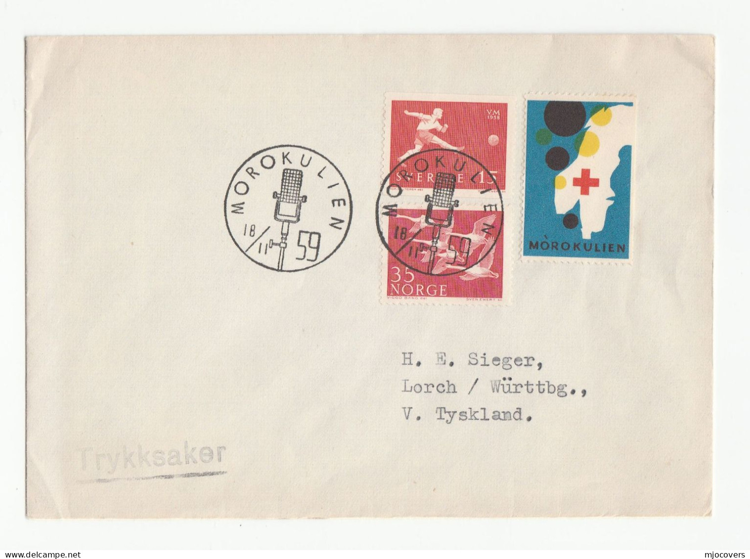 RADIO  - 1959 MOROKULIEN Event COVER Sweden Stamps Broadcasting Peace Football Soccer Telecom Red Cross Label - Cartas & Documentos