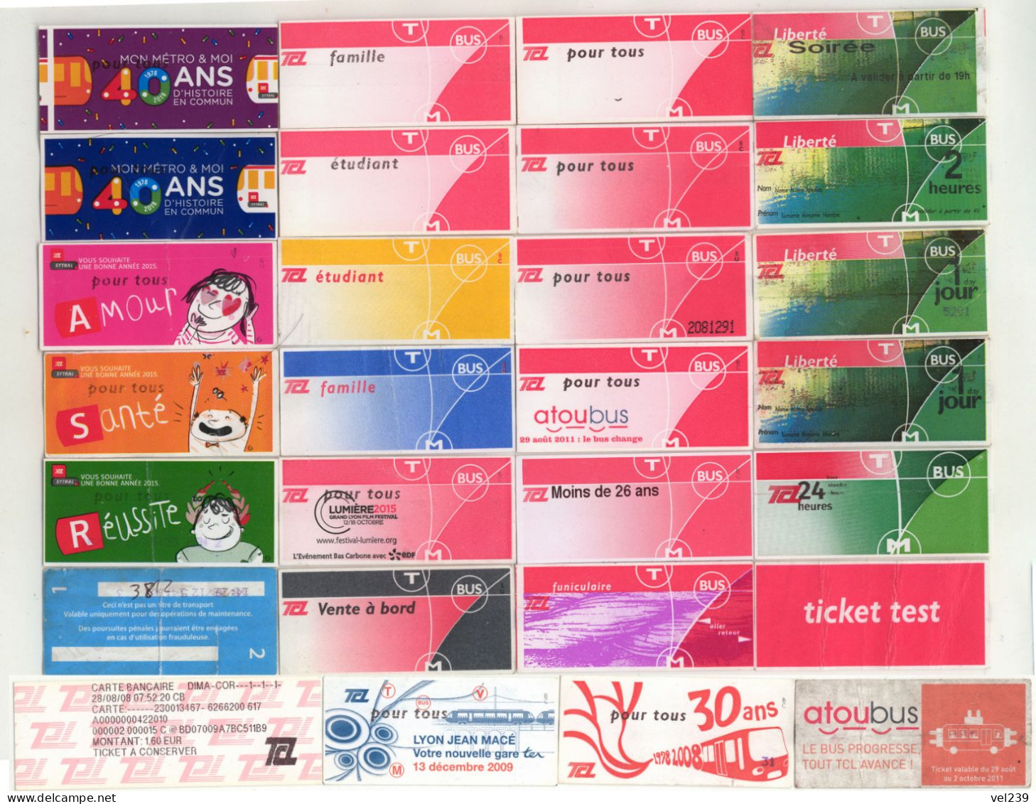 France. Lyon. TCL. Bus, Metro. 28 Tickets Differents - Europe