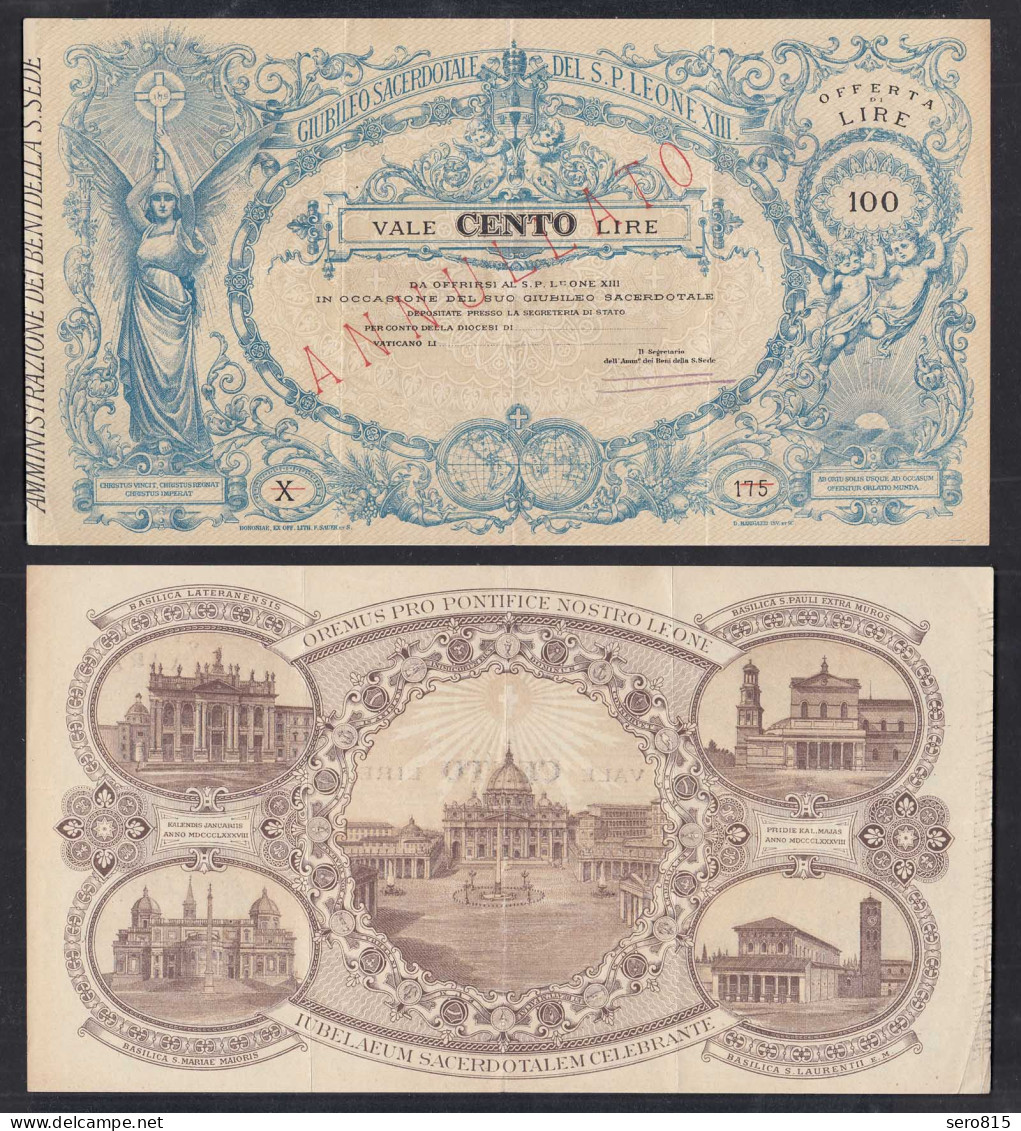 Italien - Italy 100 Lire GIUBILEO SACERDOTALE DEL S. P. LEONE XIII - VF+ (3+) - Autres & Non Classés