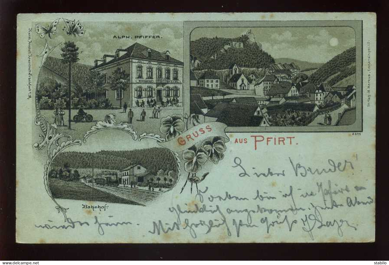 68 - PFIRT - FERETTE - CARTE LITHOGRAPHIE GRUSS - BAHNHOF - GARE - HOTEL ADOLPHE PFIFFER - Ferrette