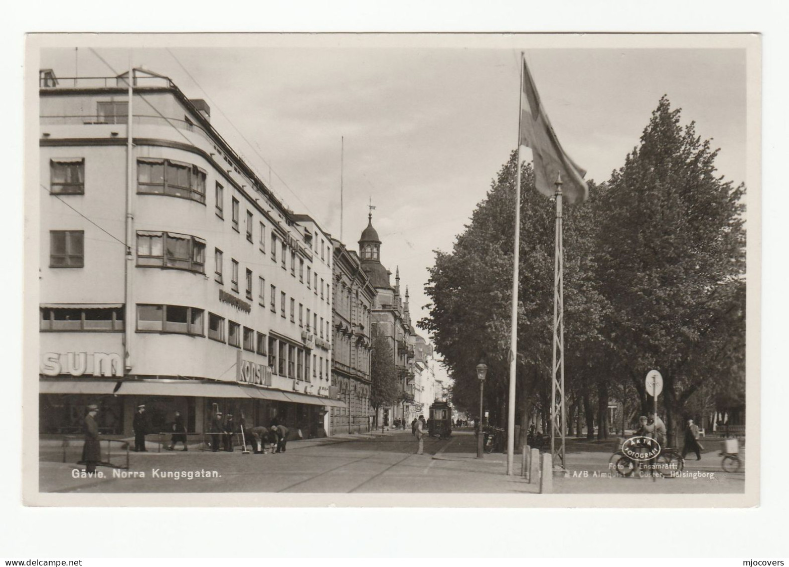 TRAM - 1945 PHOTO Postcard GAVLE Norra Kungsgaten Sweden Cover Stamps Tramway - Tranvie