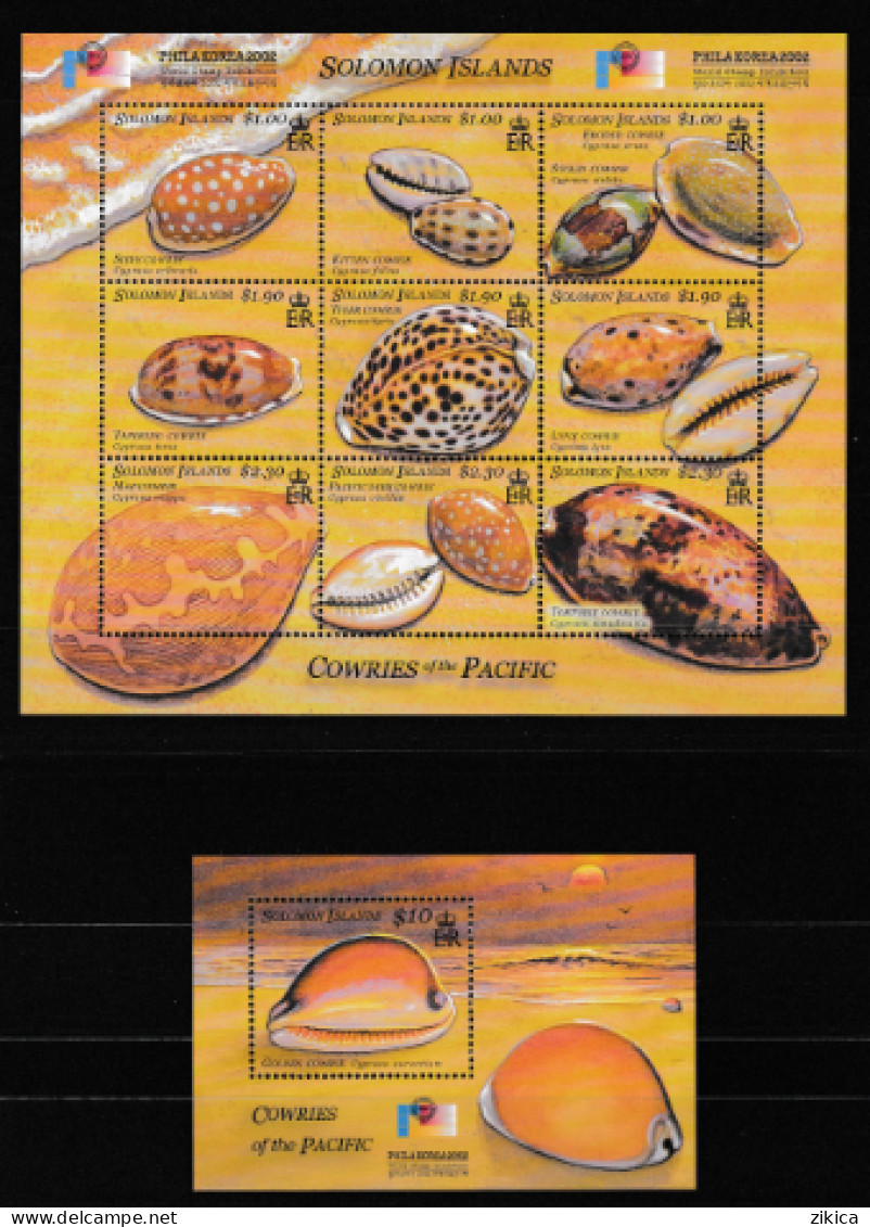 Solomon Islands - 2002 International Stamp Exhibition "Philakorea 2002" - Seoul, Korea - Cowrie Shells M/S And S/S MNH** - Islas Salomón (1978-...)