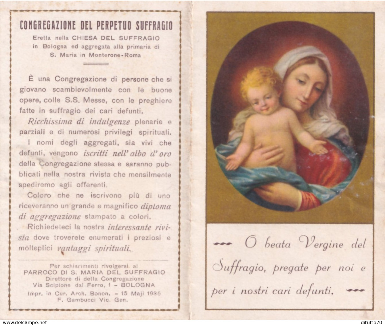 Calendarietto - Congregazione Del Perpetuo Suffragio Eretta Nella Chiesa Del Suffragio In Bologna - S.maria In Monterone - Klein Formaat: 1921-40