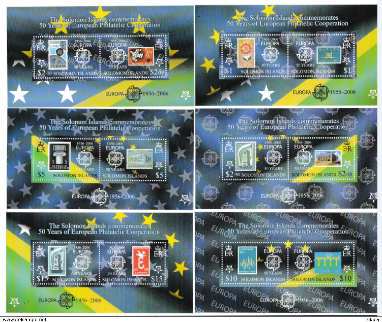 Solomon Islands - 2005 The 50th Ann. (2006) Of The First EUROPA Stamps 6 M/S And 6 Pair Stamps ( Full Serial ) MNH** - Islas Salomón (1978-...)