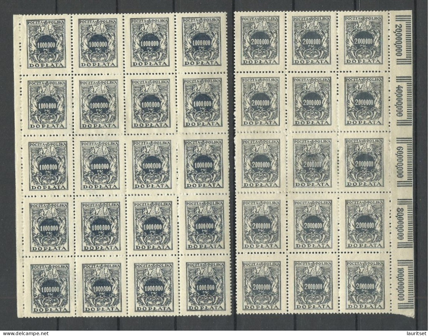 POLEN Poland 1924 Michel 58 - 59 (*) Porto Postage Due Doplata As 40-block + 30-block. NB! Stamps Are Stuck Together. - Segnatasse