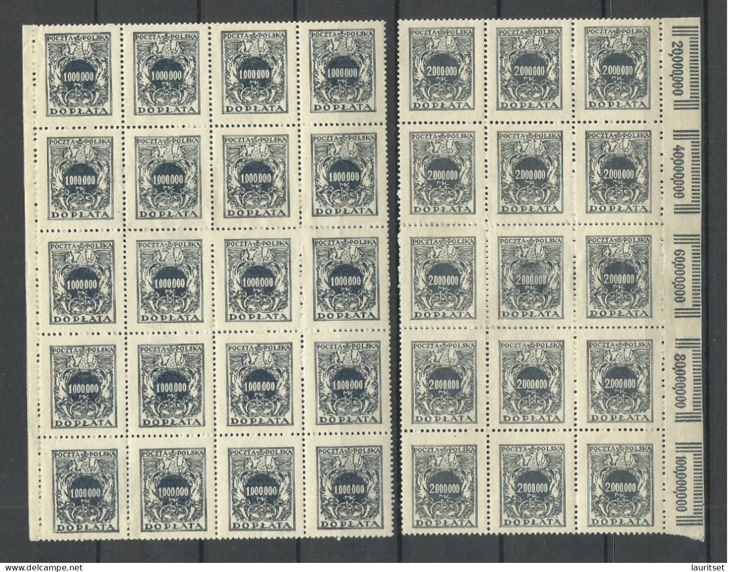POLEN Poland 1924 Michel 58 - 59 (*) Porto Postage Due Doplata As 40-block + 30-block. NB! Stamps Are Stuck Together. - Portomarken