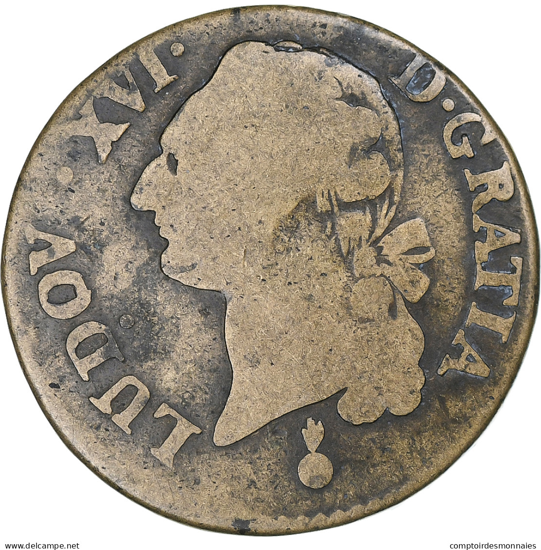 France, Louis XVI, Sol, 1791, Metz, 2nd Semestre, Cuivre, B+, Gadoury:350 - 1774-1791 Luigi XVI