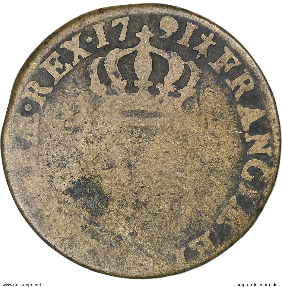 France, Louis XVI, Sol, 1791, Metz, 2nd Semestre, Cuivre, B+, Gadoury:350 - 1774-1791 Luis XVI