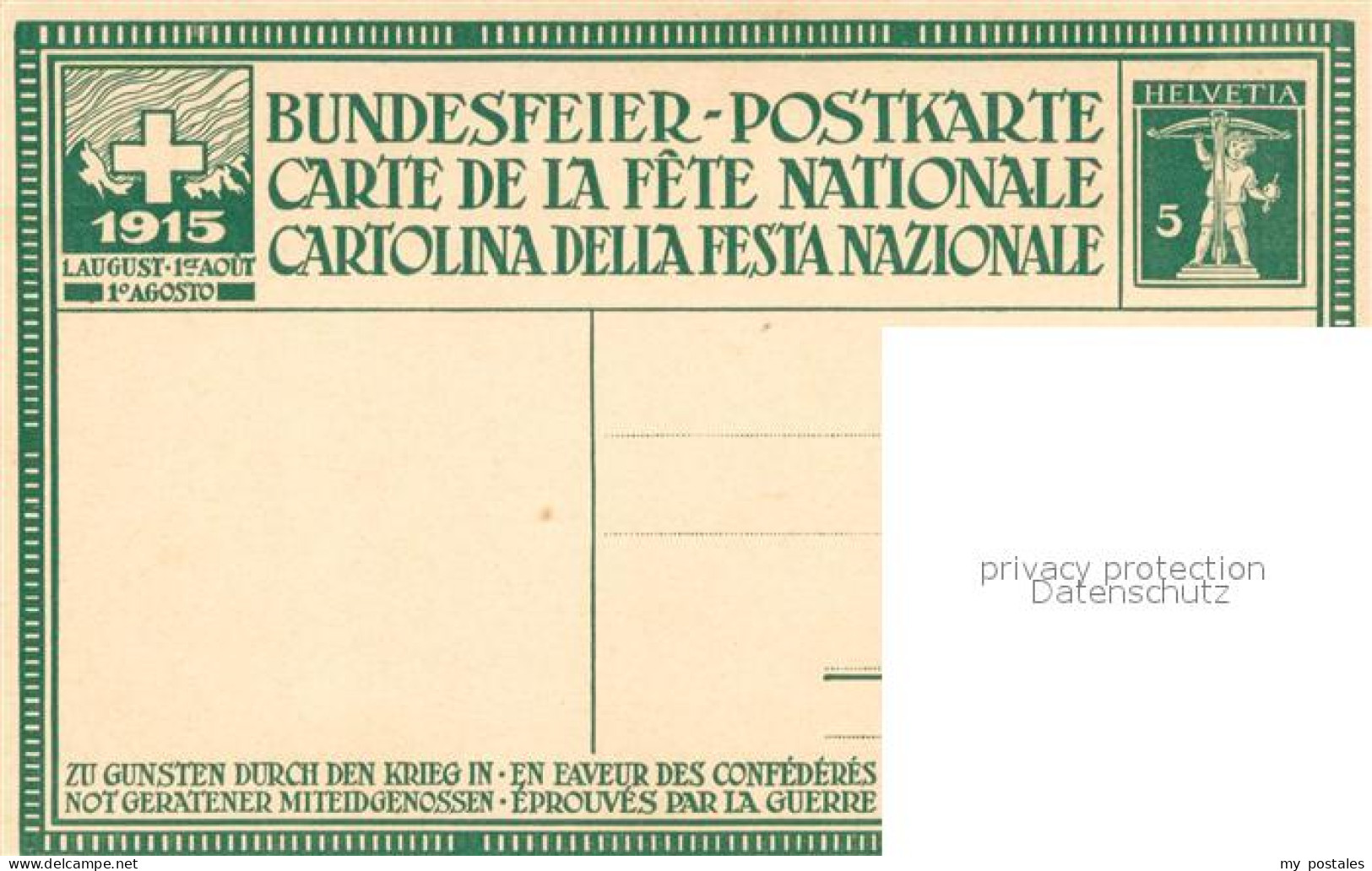 73740293 Bundesfeier Schweiz 1915 Zu Gunsten Durch Den Krieg  - Expositions