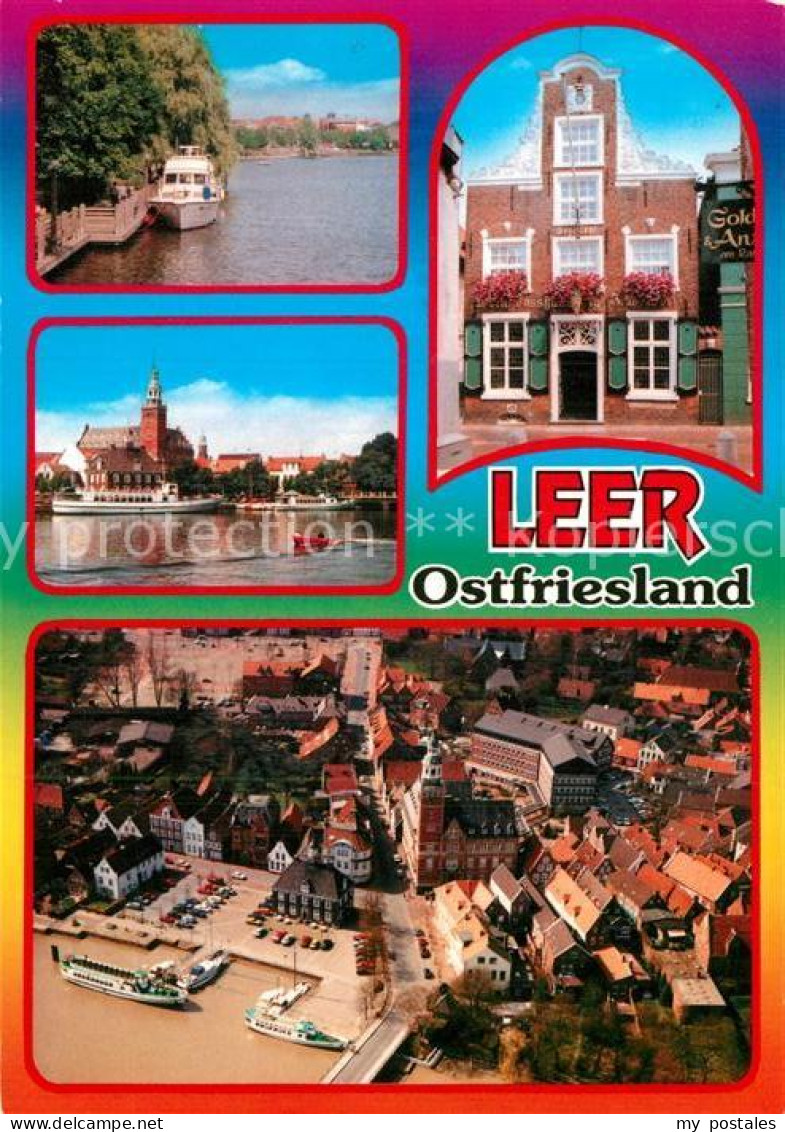 72972554 Leer Ostfriesland Bootsanleger Hafen Rathaus Haus Samson Fliegeraufnahm - Leer