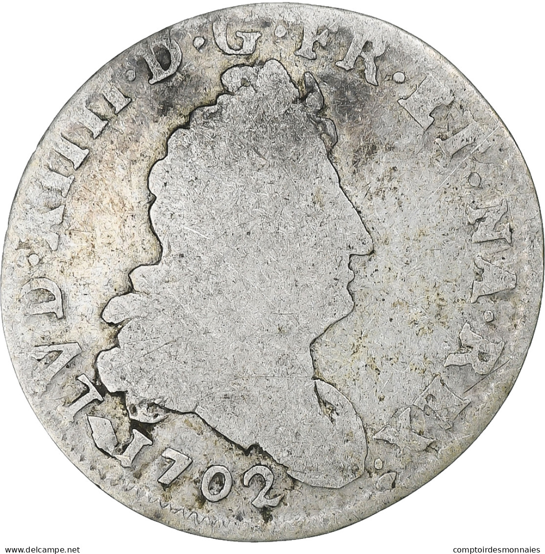 France, Louis XIV, 5 Sols Aux Insignes, 1702, Strasbourg, Argent, B+ - 1643-1715 Luigi XIV El Re Sole