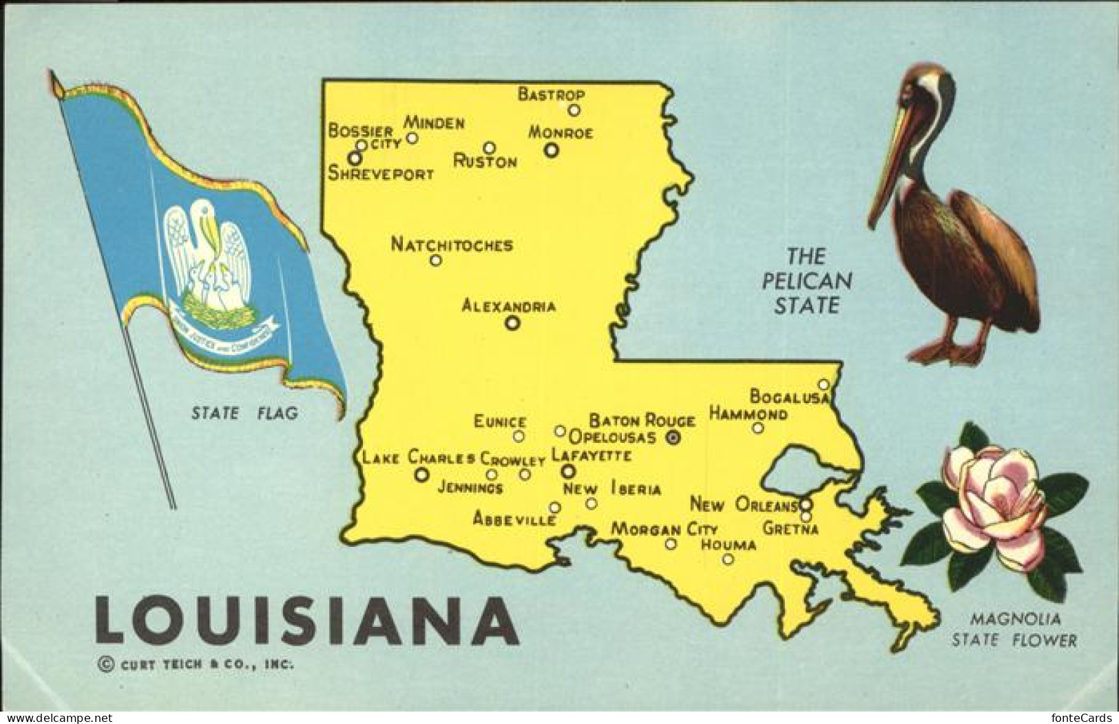 71321590 Monroe_Louisiana Uebersichtskarte Pelikan Flagge - Other & Unclassified