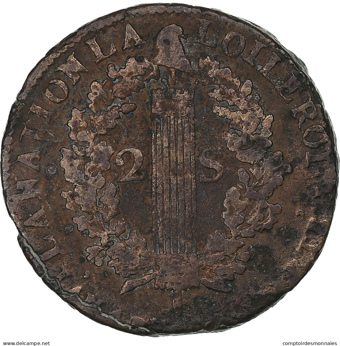 France, Louis XVI, 2 Sols, 1792/1, Orléans, Cuivre, B+, Gadoury:25 - Sonstige & Ohne Zuordnung