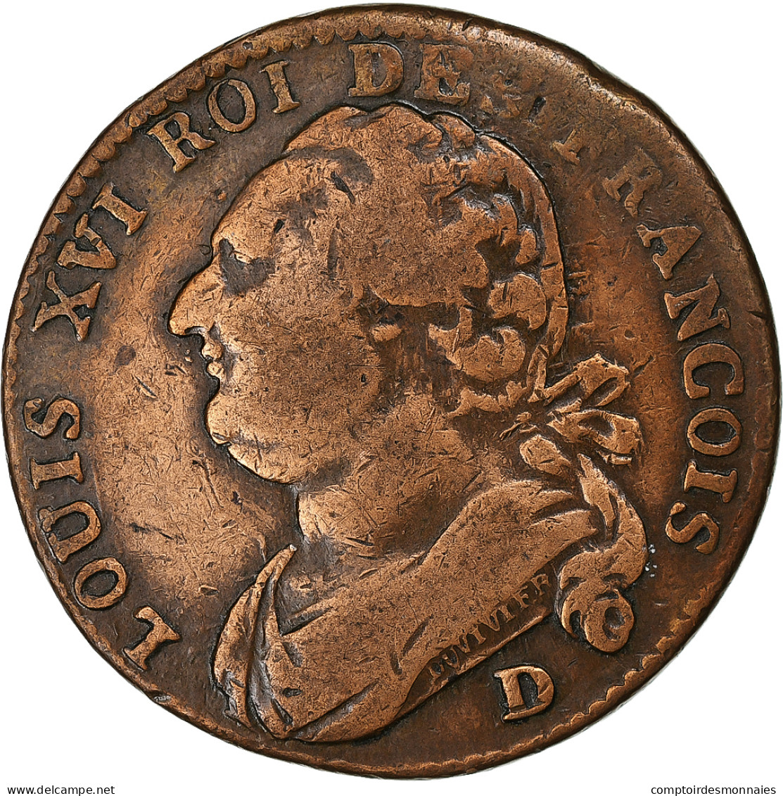 France, Louis XVI, 12 Deniers, 1793 / AN 5, Lyon, Cuivre, TTB, Gadoury:15 - Other & Unclassified