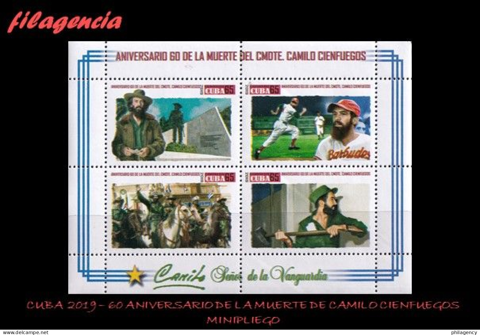 CUBA MINT. 2019-32 60 ANIVERSARIO DE LA MUERTE DE CAMILO CIENGUEGOS. HOJA BLOQUE - Neufs