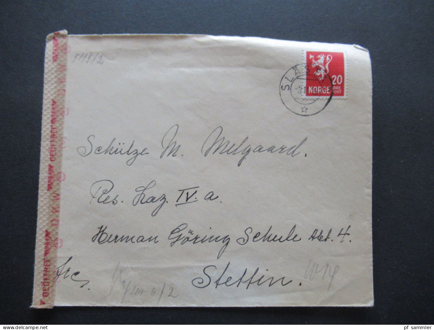 Norwegen 1942 POW Kriegsgefangenenpost Zensurstreifen OKW Zensur Skarnes - Res.Lazarett IV Stettin Hermann Göring Schule - Covers & Documents