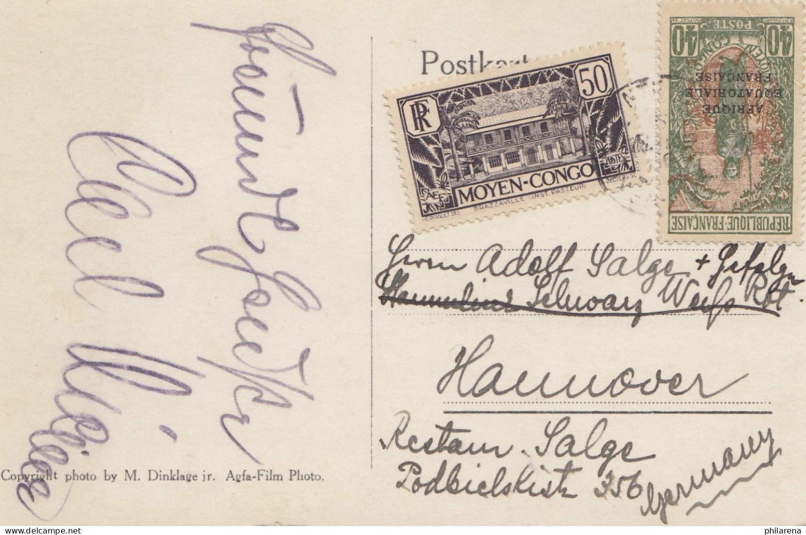 French Colonies: Congo: Post Card Vhey Girl To Germany - Other & Unclassified