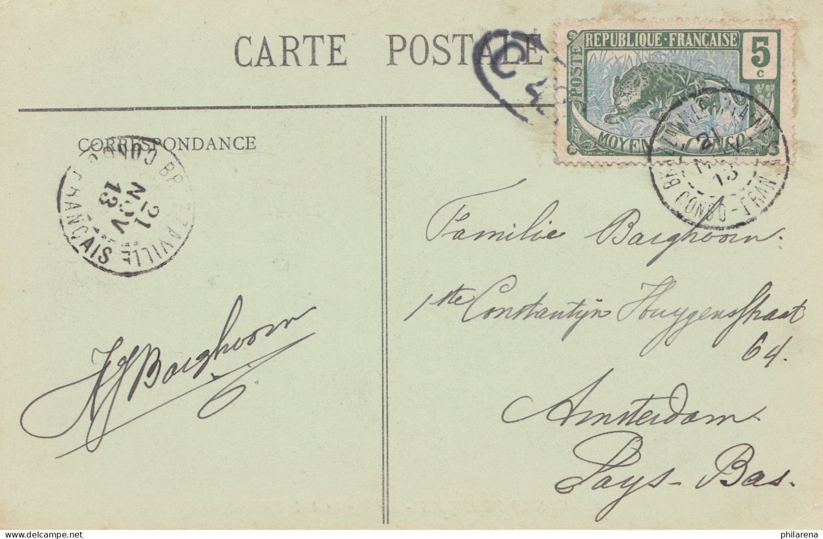 French Colonies Congo 1913 Post Card No6,  Riviere Sembe Brazzaville / Amsterdam - Autres & Non Classés