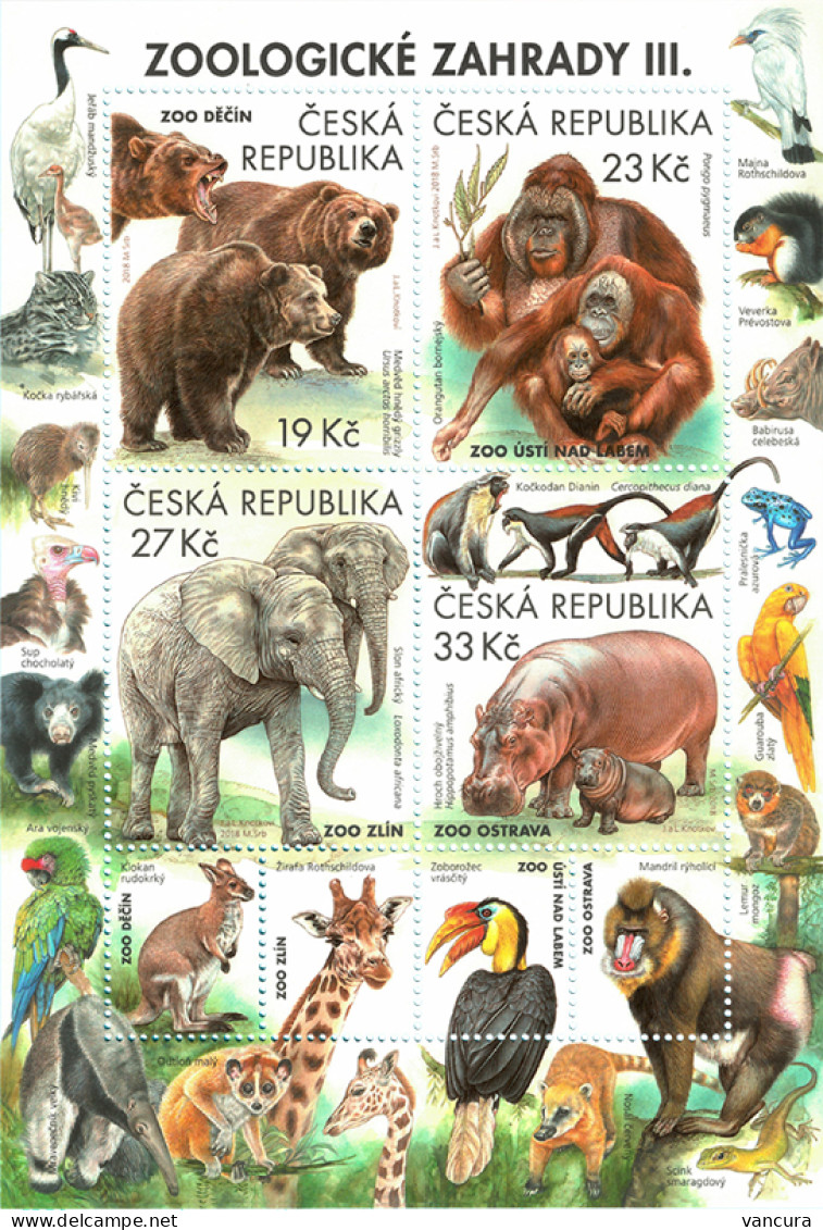 A 991 - 994 Czech Rep. Nature Protection: Zoological Gardens III 2018 Elephant Orangutan Bear Hippo Kiwi Giraffe Frog - Unused Stamps