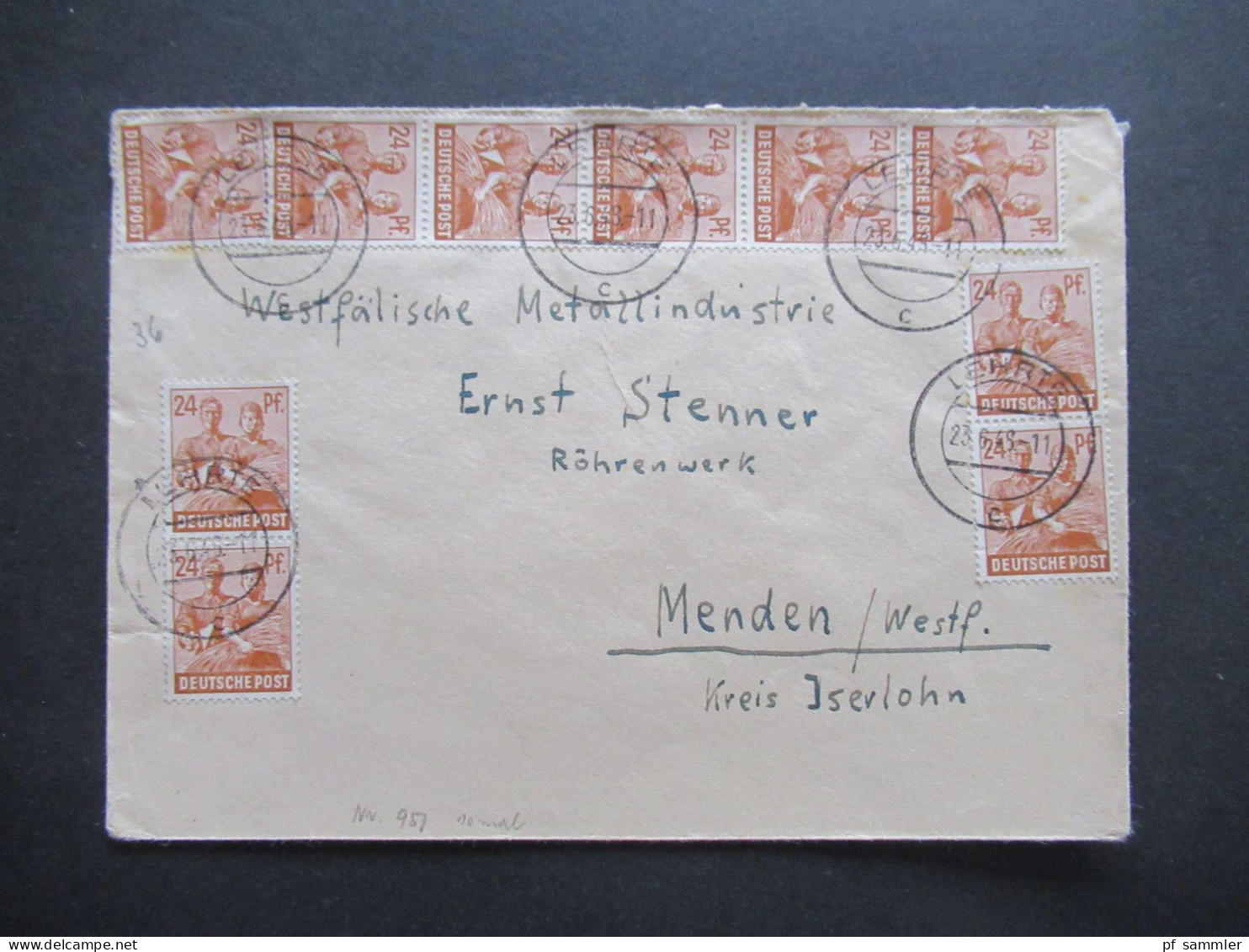 Kontrollrat Arbeiter Nr.951 ZF 10-Fachfrankatur Währungsreform 23.8.1948 Umschlag Direktor Otto Meyer Sägewerk Hänigsen - Covers & Documents