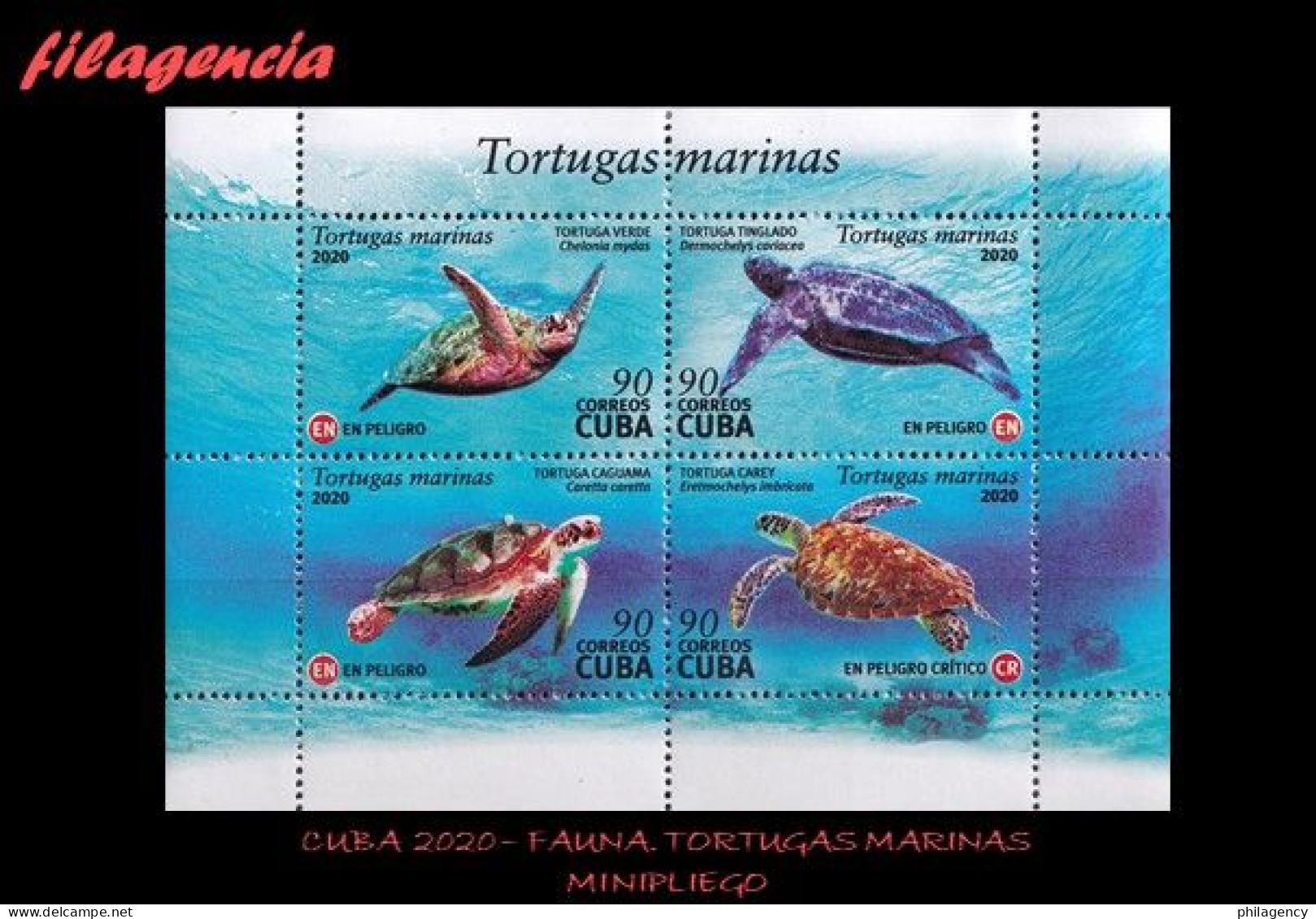 CUBA MINT. 2020-14 FAUNA. TORTUGAS MARINAS. HOJA BLOQUE - Neufs