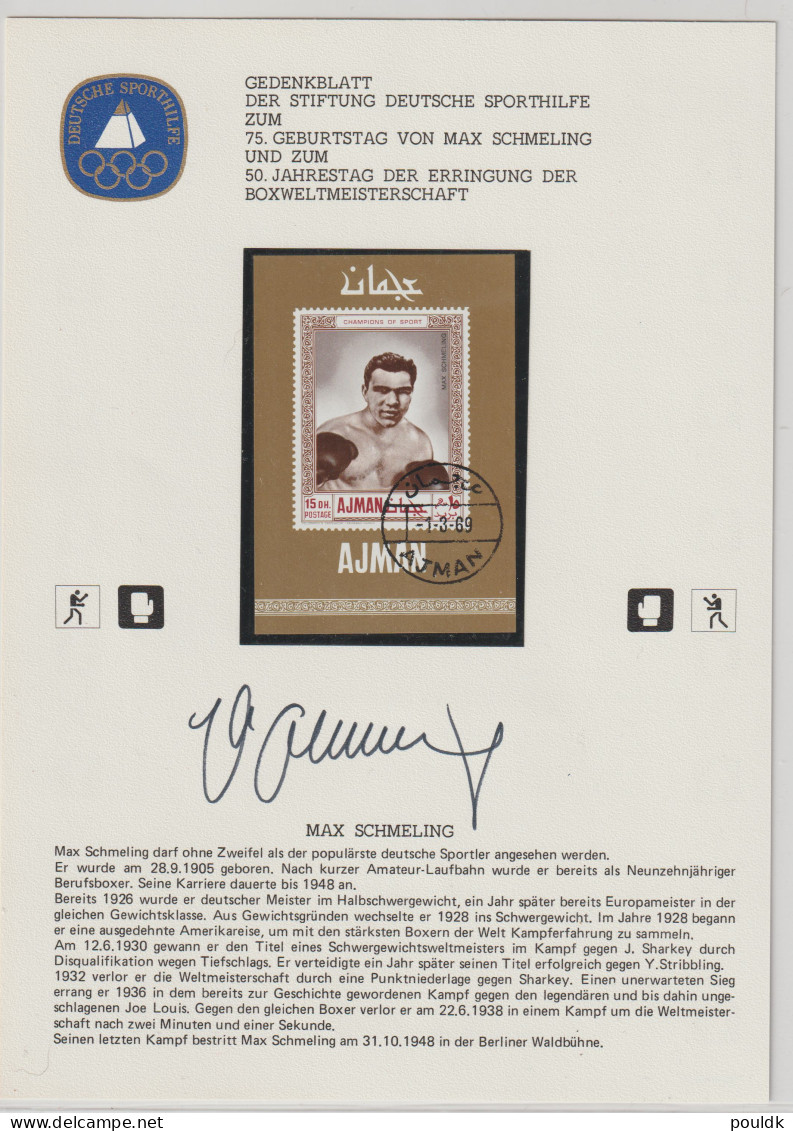 Germany 1980 Sporthilfe Gedenkblatt Max Schmeling W/used Souvenir Sheet From Ajman. Weight 0,08 Kg. Please Read  - Boxing