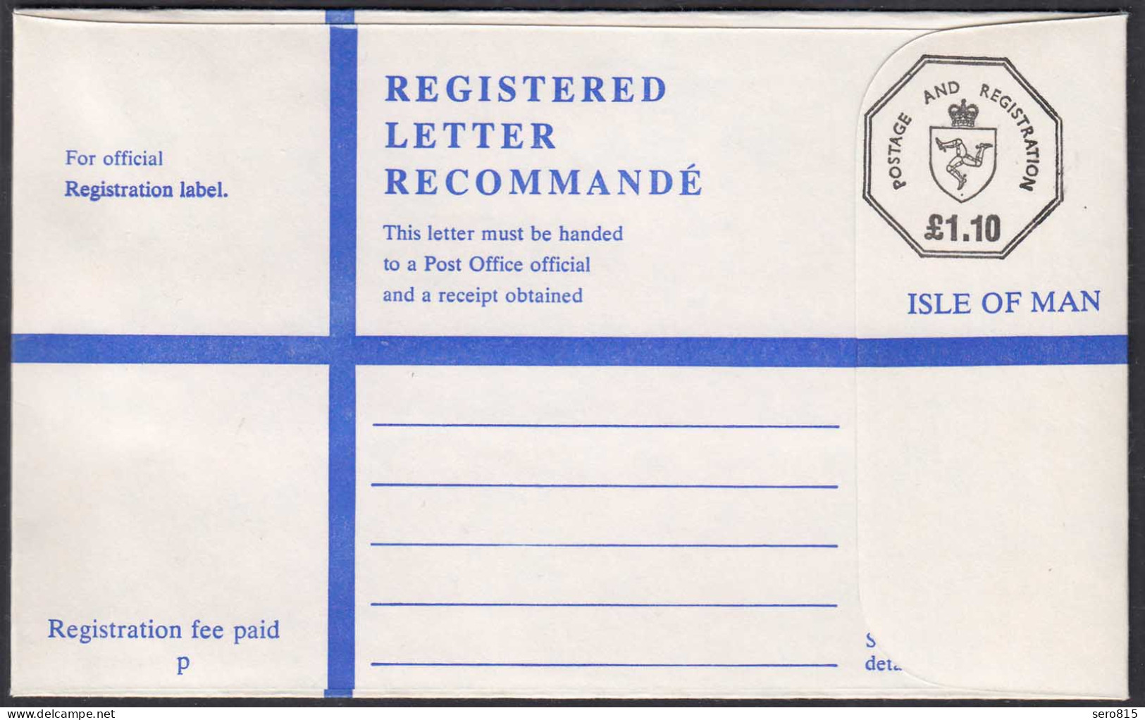 GB - UK - ISLE OF MAN IOM - REGISTERED LETTER  £ 1.10 Unused  (65107 - Man (Ile De)
