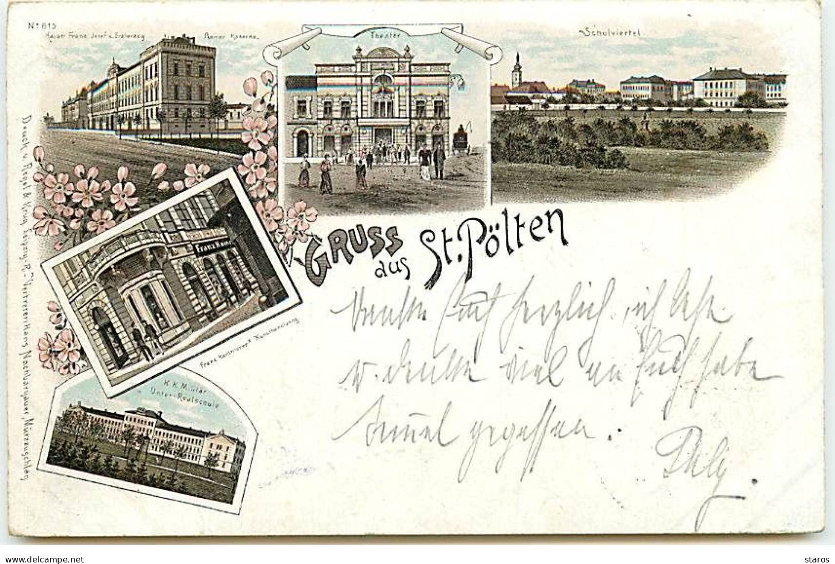Autriche - Gruss Aus SAINT POLTEN 1896 - Theater, Schulviertel .... - St. Pölten
