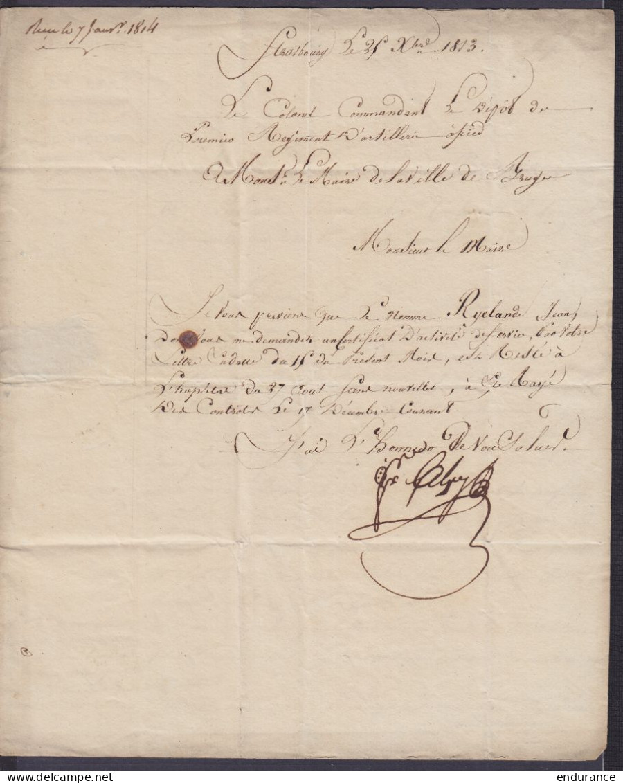 L. Datée 25 Décembre 1813 De STRASBOURG Pour BRUGES - Griffe "STRASBOURG" - Port "8" - Du Colonel Commandant Le Dépôt Du - 1794-1814 (Franse Tijd)