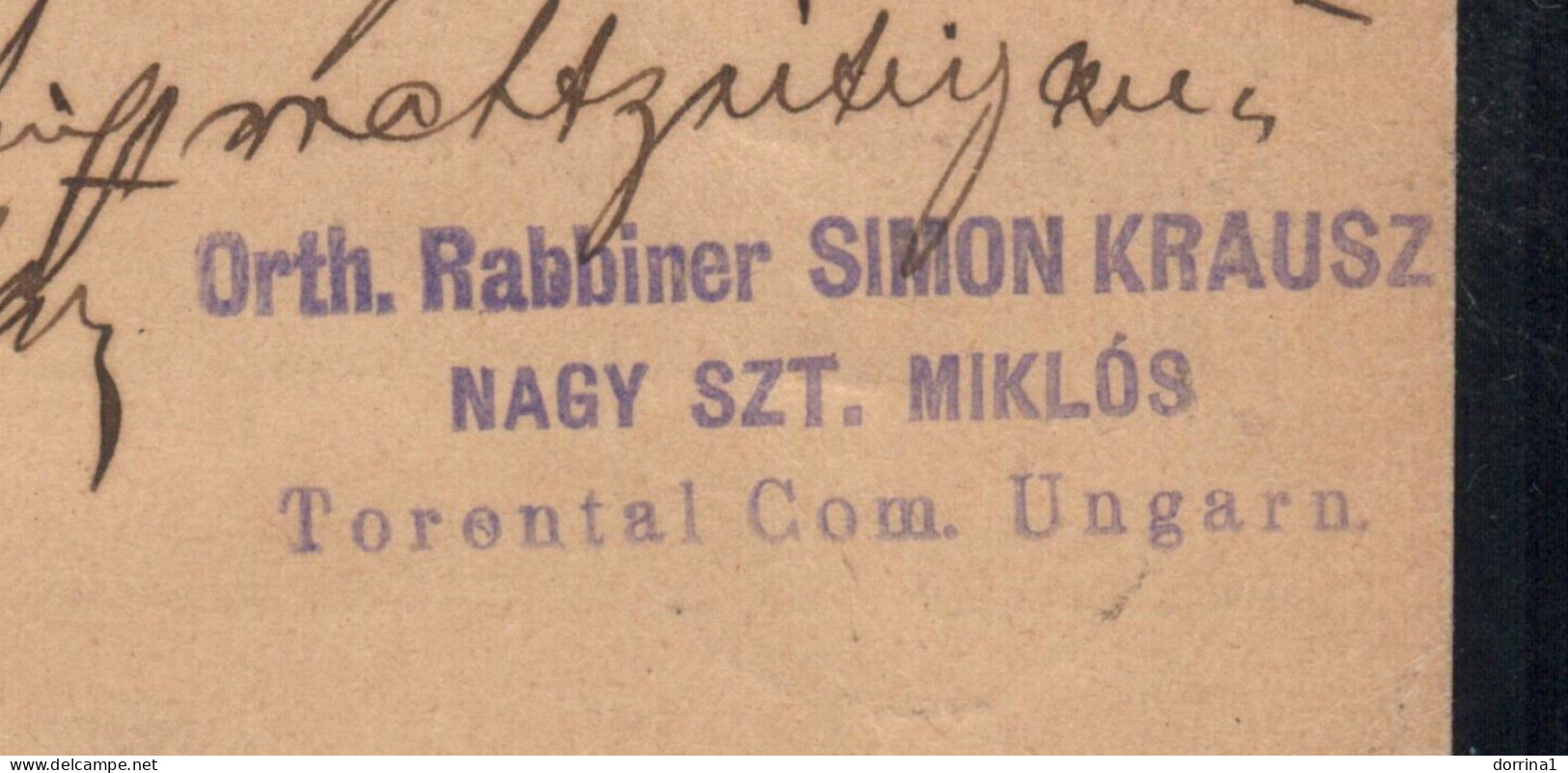 Orth RABBI SIMON KRAUSZ NAGY SZT MIKLOS Torontal Com Hungary Jewish Judaica 1900 - Joodse Geloof