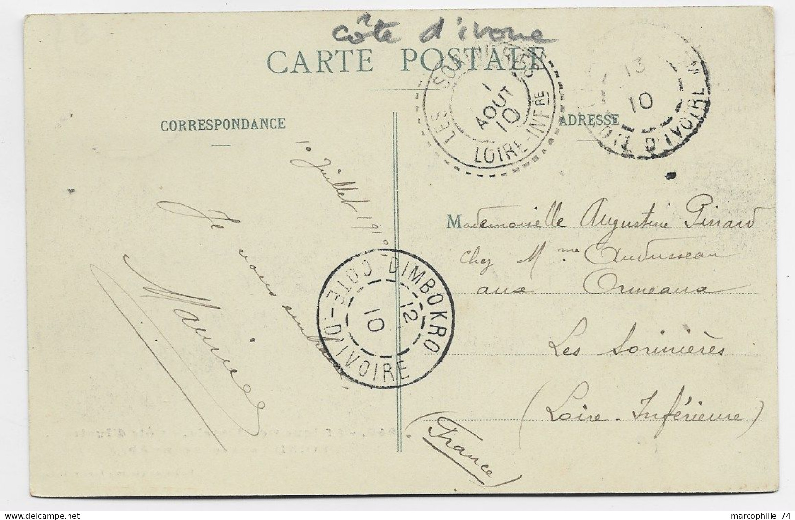 COTE D'IVOIRE 5C FAIDHERBE AU RECTO CARTE EBOINDA OBL DIMBOKRO 1910 - Cartas & Documentos