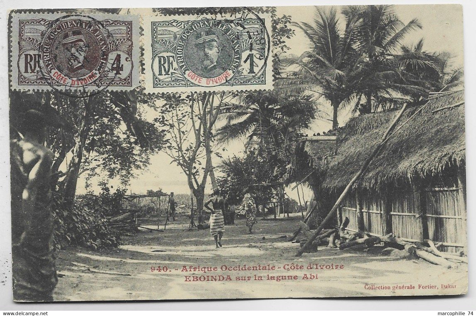 COTE D'IVOIRE 4C+1C  FAIDHERBE AU RECTO CARTE EBOINDA OBL ABIDJEAN 14 JANV 1911 - Covers & Documents