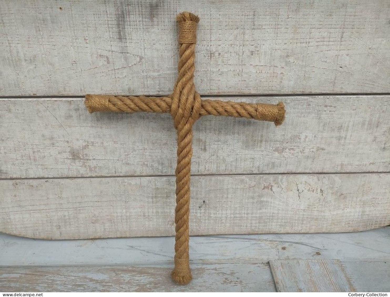 Ancien Crucifix Croix En Corde Design Audoux Minet Vintage - Altri & Non Classificati