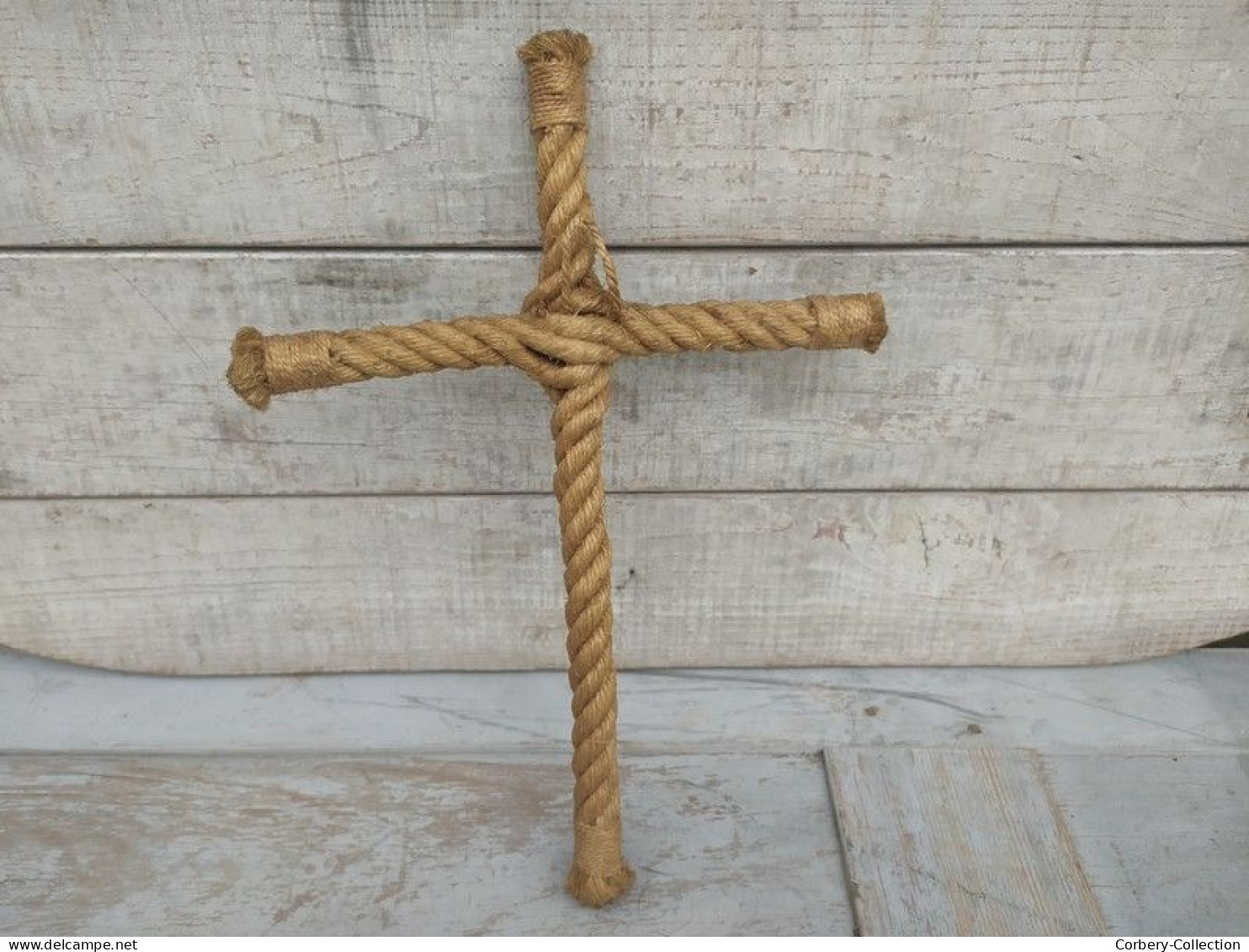 Ancien Crucifix Croix En Corde Design Audoux Minet Vintage - Sonstige & Ohne Zuordnung